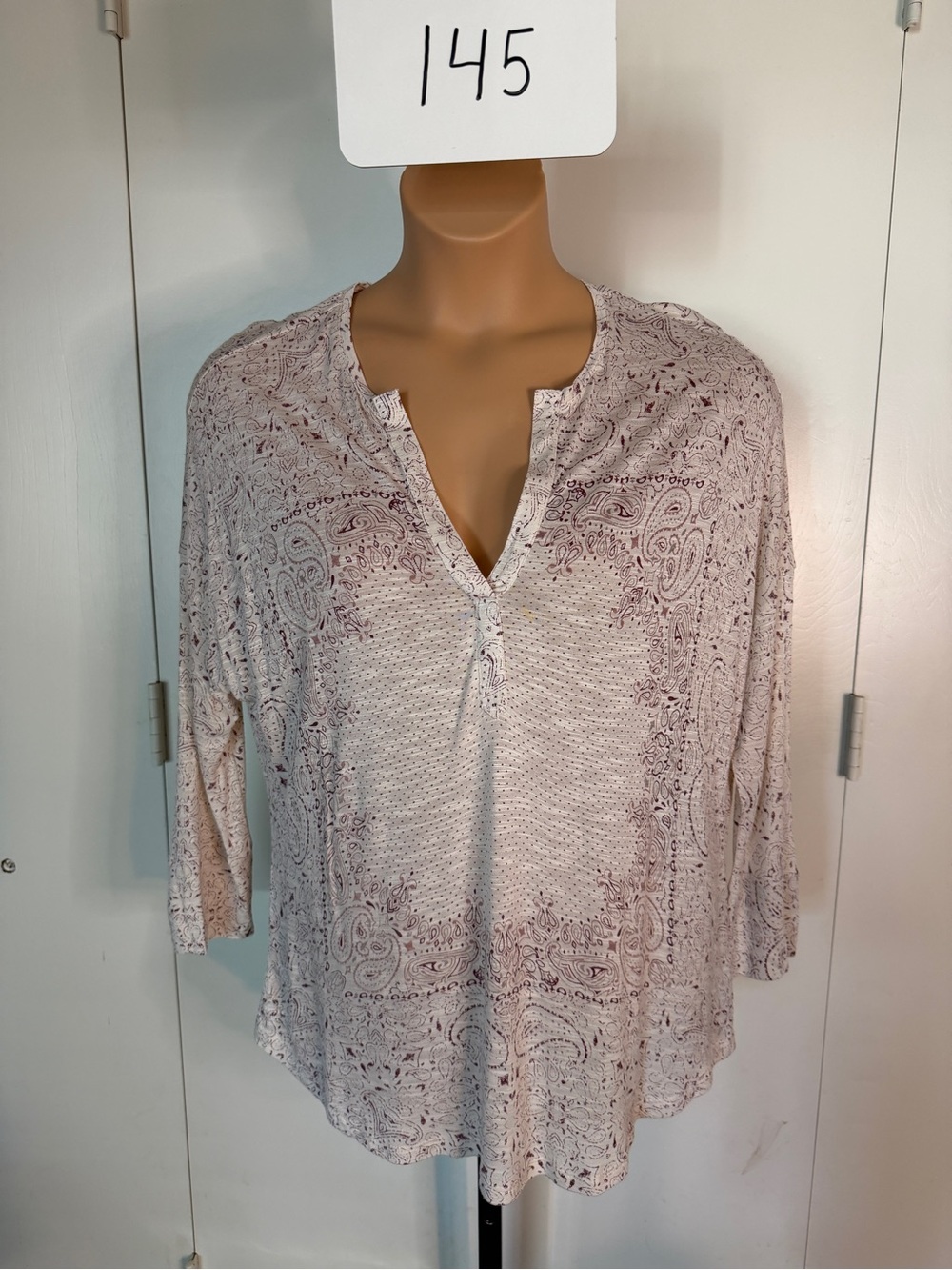 Lucky Brand cream with burgundy 
Paisley Henley Tunic